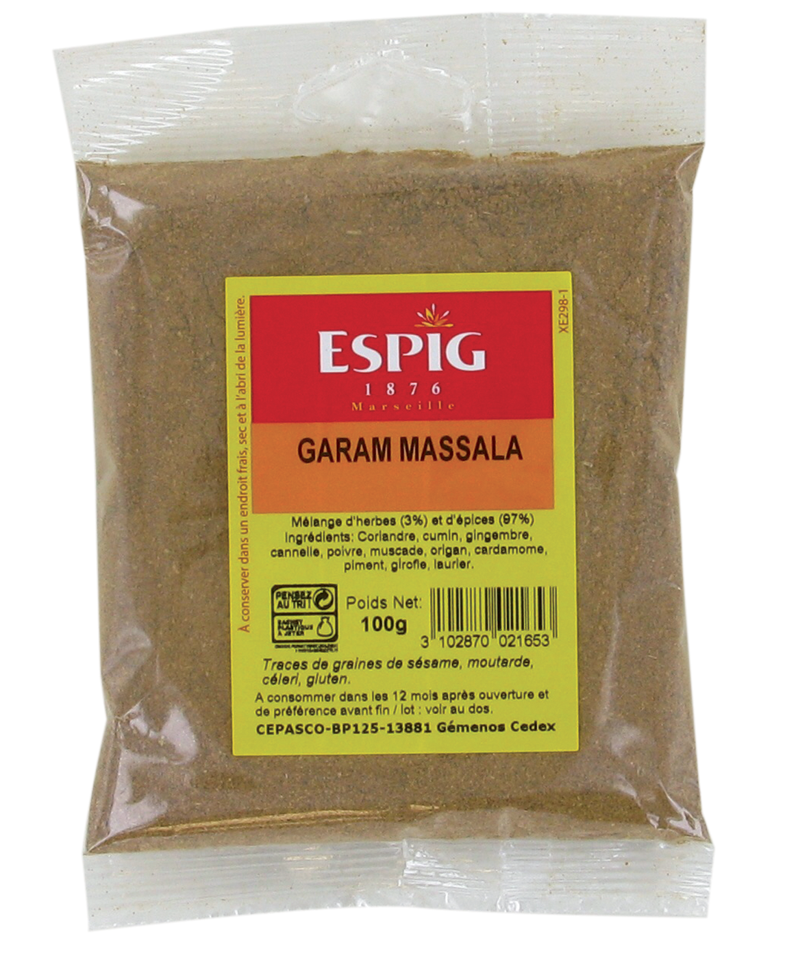 Garam massala en poudre (辛辣什香粉) ESPIG - Épicerie sucrée et salée, Épices,  Assaisonnements - Tang Frères
